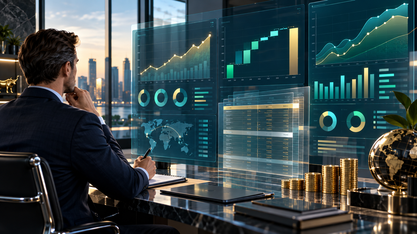 Financial analyst reviewing profitability and cash flow intelligence